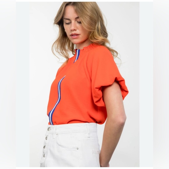 THML Orange Short Sleeve Top with Blue Stripe - Picture 3 of 8